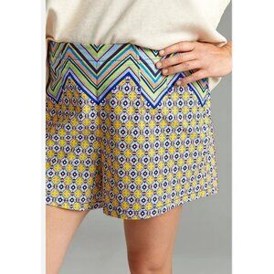 New Maeve High Rise Relaxed Shorts Womens 14 Yellow Blue Print